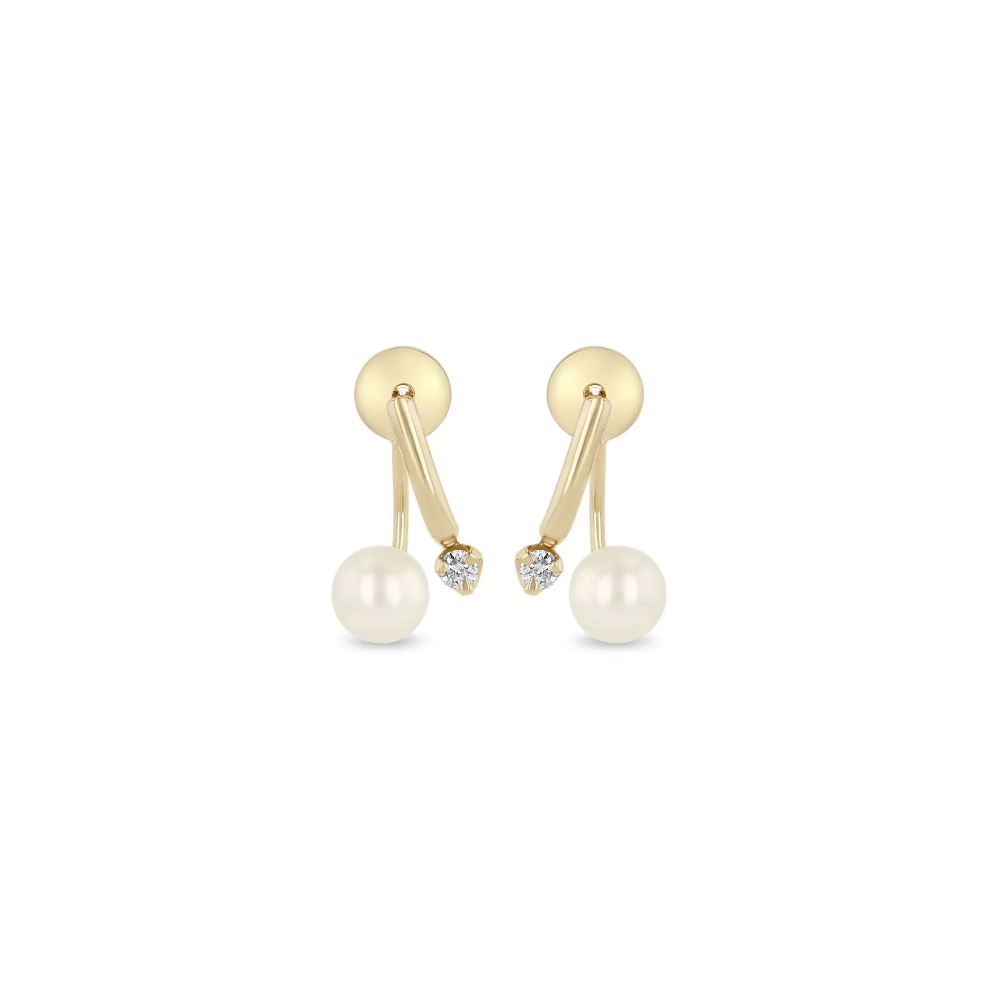 14k Prong Diamond Curved Bar Drop & Pearl Jacket Earrings