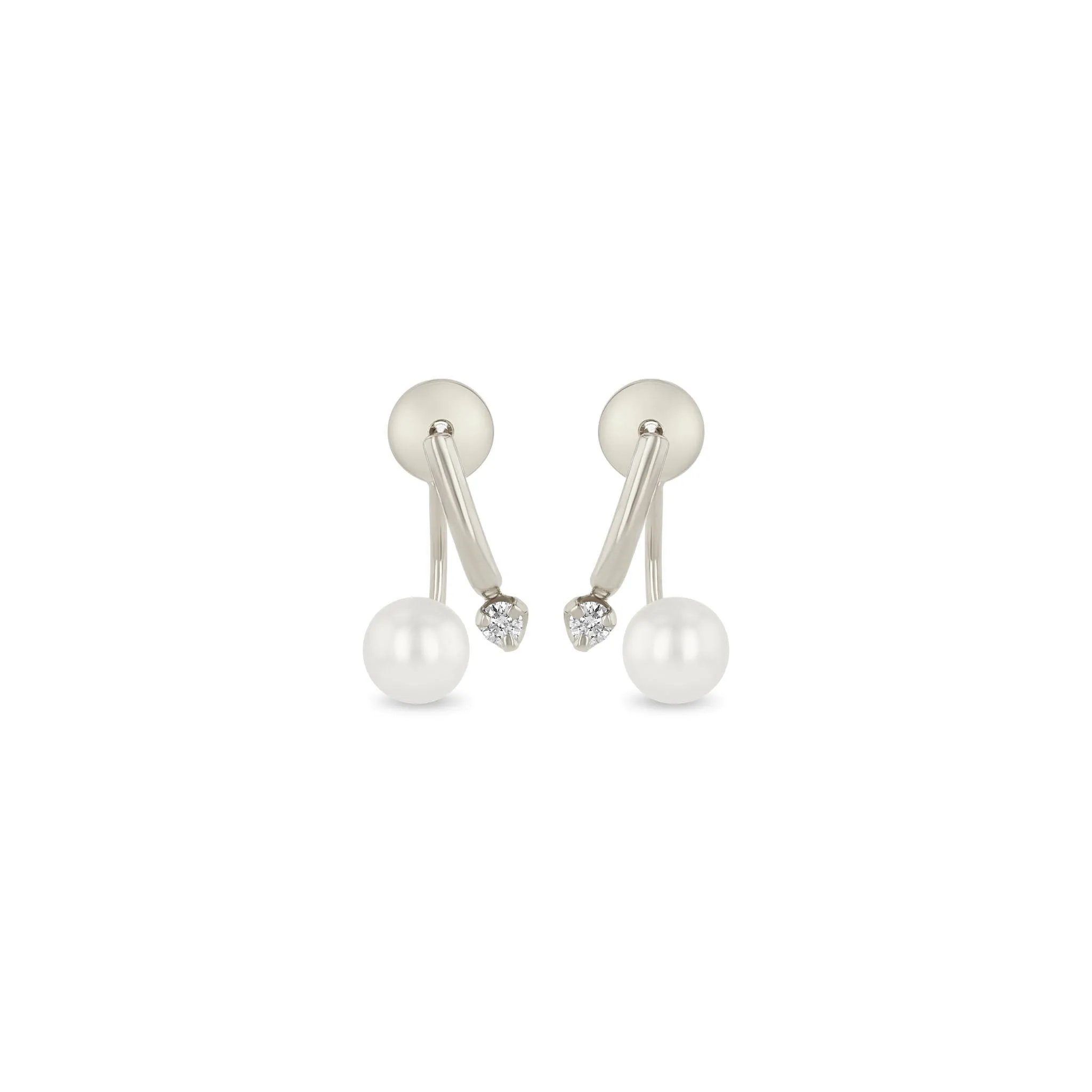 14k Prong Diamond Curved Bar Drop & Pearl Jacket Earrings