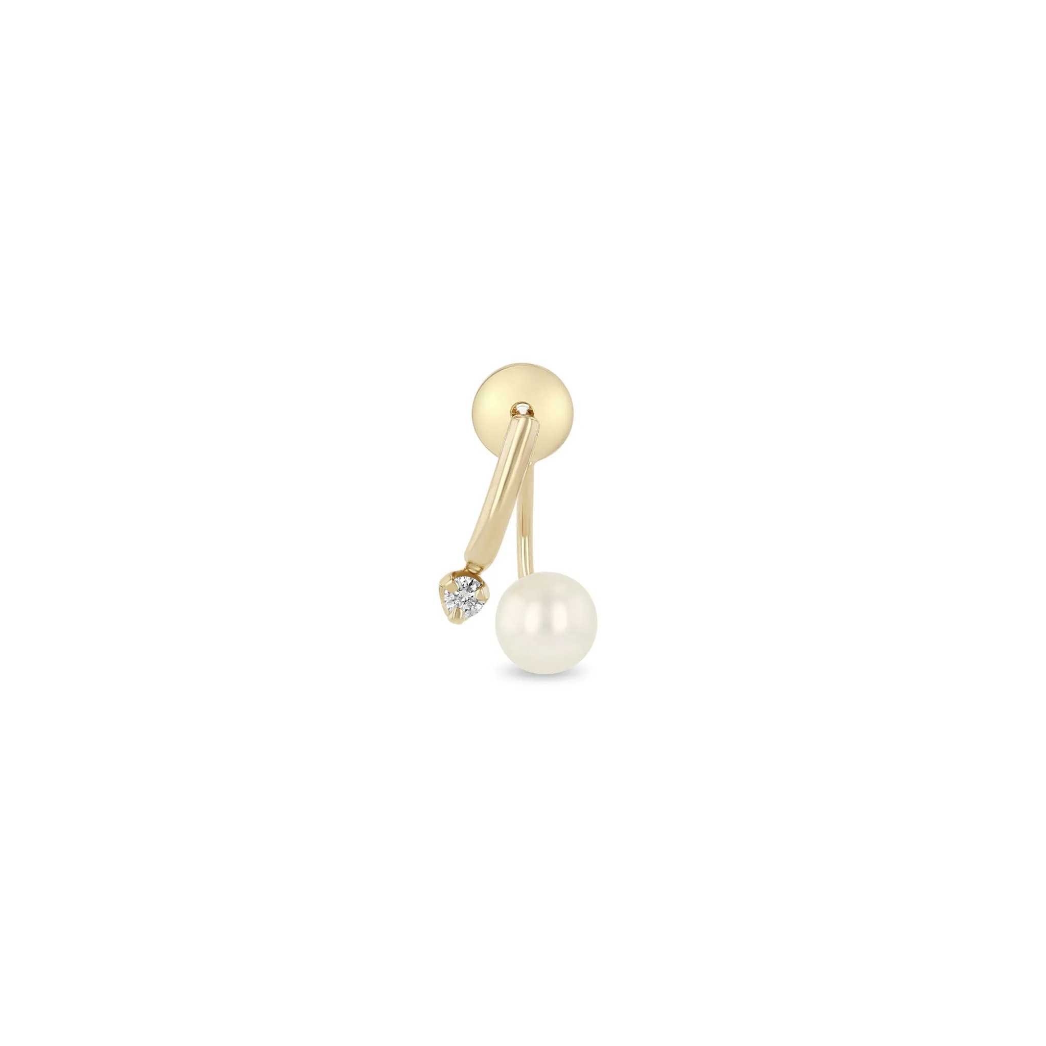 14k Prong Diamond Curved Bar Drop & Pearl Jacket Earrings