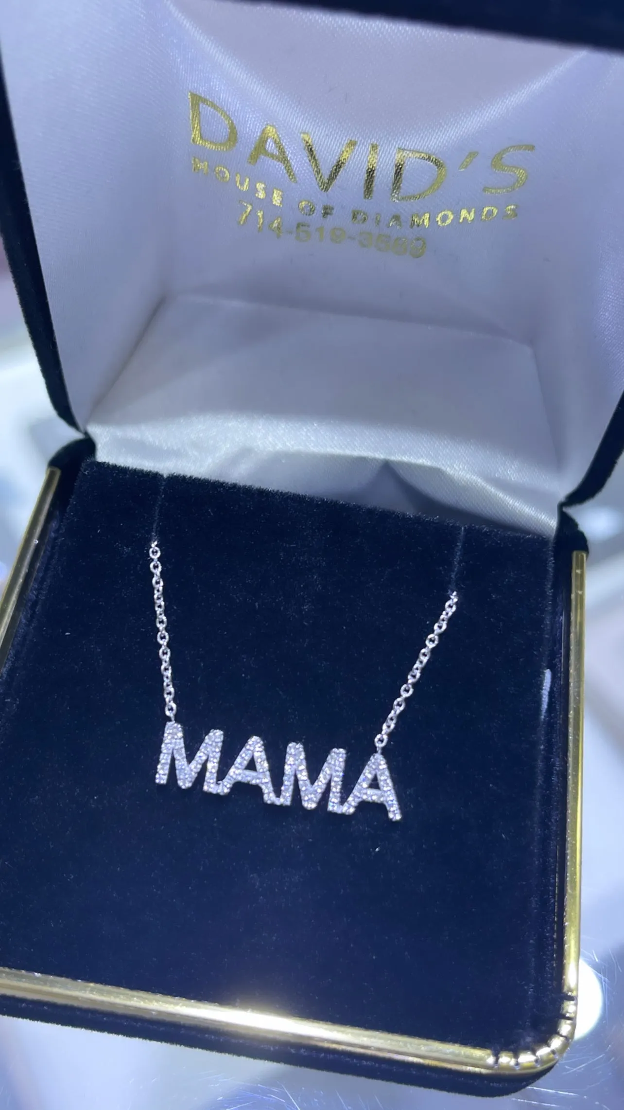 14K White Gold MAMA Diamond Pendant