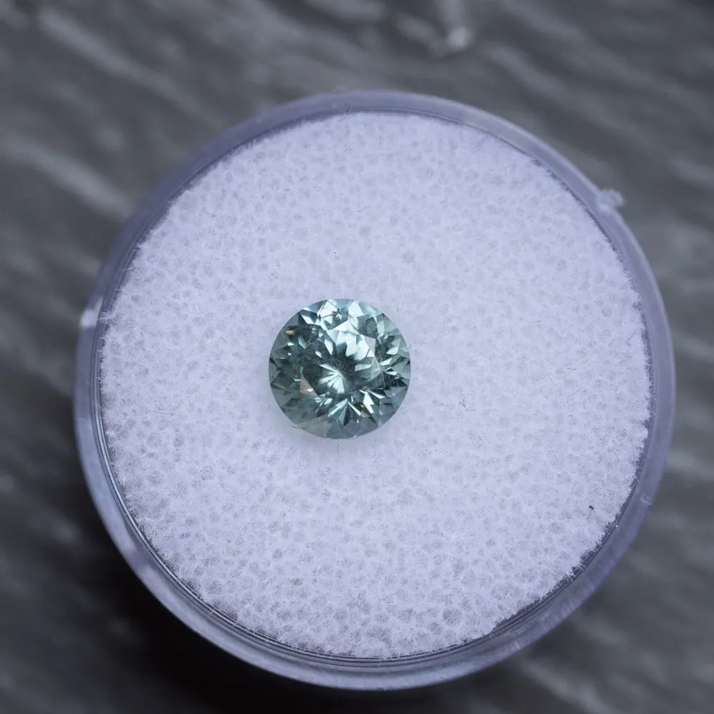 1.73CT ROUND MONTANA SAPPHIRE, SEAFOAM GREEN, 7X4.8MM, UNTREATED