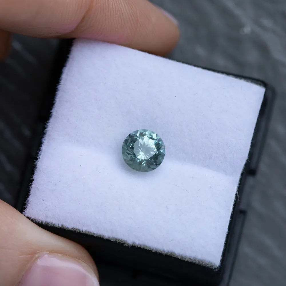 1.73CT ROUND MONTANA SAPPHIRE, SEAFOAM GREEN, 7X4.8MM, UNTREATED