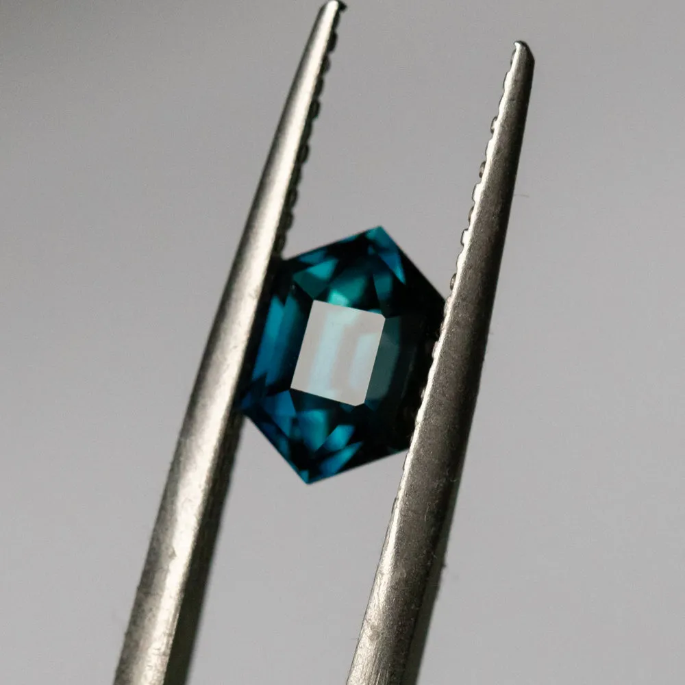 2.06CT ELONGATED HEXAGON AUSTRALIAN SAPPHIRE, UNTREATED, DEEP TEAL BLUE, 8.72X5.74MM