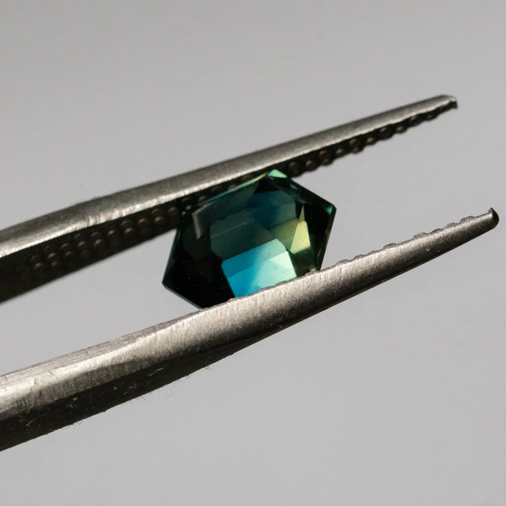 2.06CT ELONGATED HEXAGON AUSTRALIAN SAPPHIRE, UNTREATED, DEEP TEAL BLUE, 8.72X5.74MM