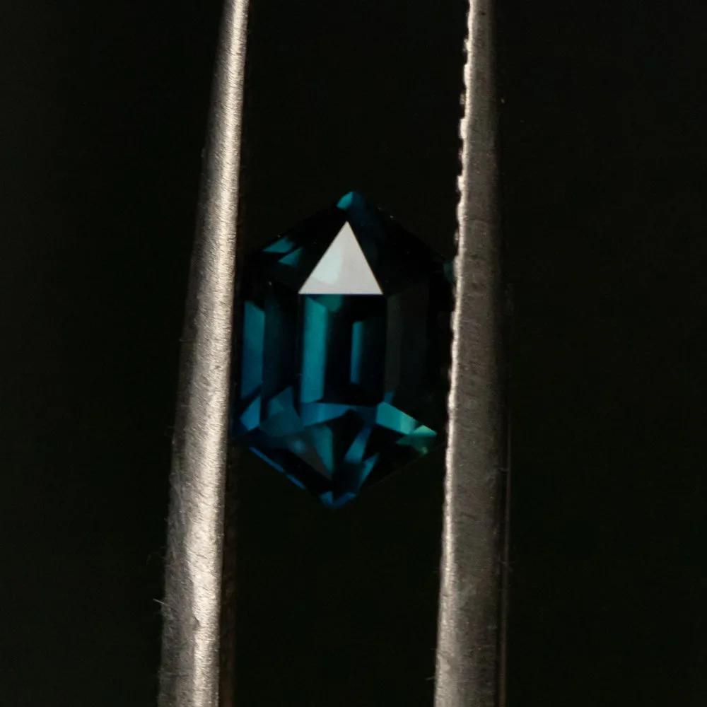 2.06CT ELONGATED HEXAGON AUSTRALIAN SAPPHIRE, UNTREATED, DEEP TEAL BLUE, 8.72X5.74MM