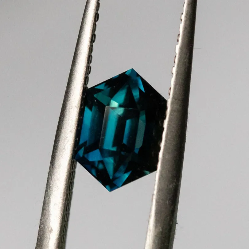 2.06CT ELONGATED HEXAGON AUSTRALIAN SAPPHIRE, UNTREATED, DEEP TEAL BLUE, 8.72X5.74MM