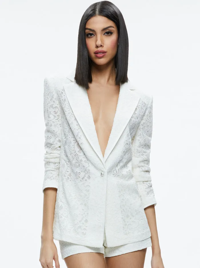 Alice   Olivia - Judith Sheer Lace Blazer - Off White