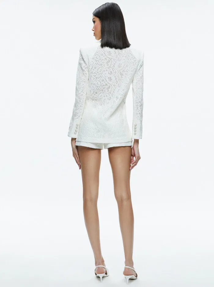 Alice   Olivia - Judith Sheer Lace Blazer - Off White