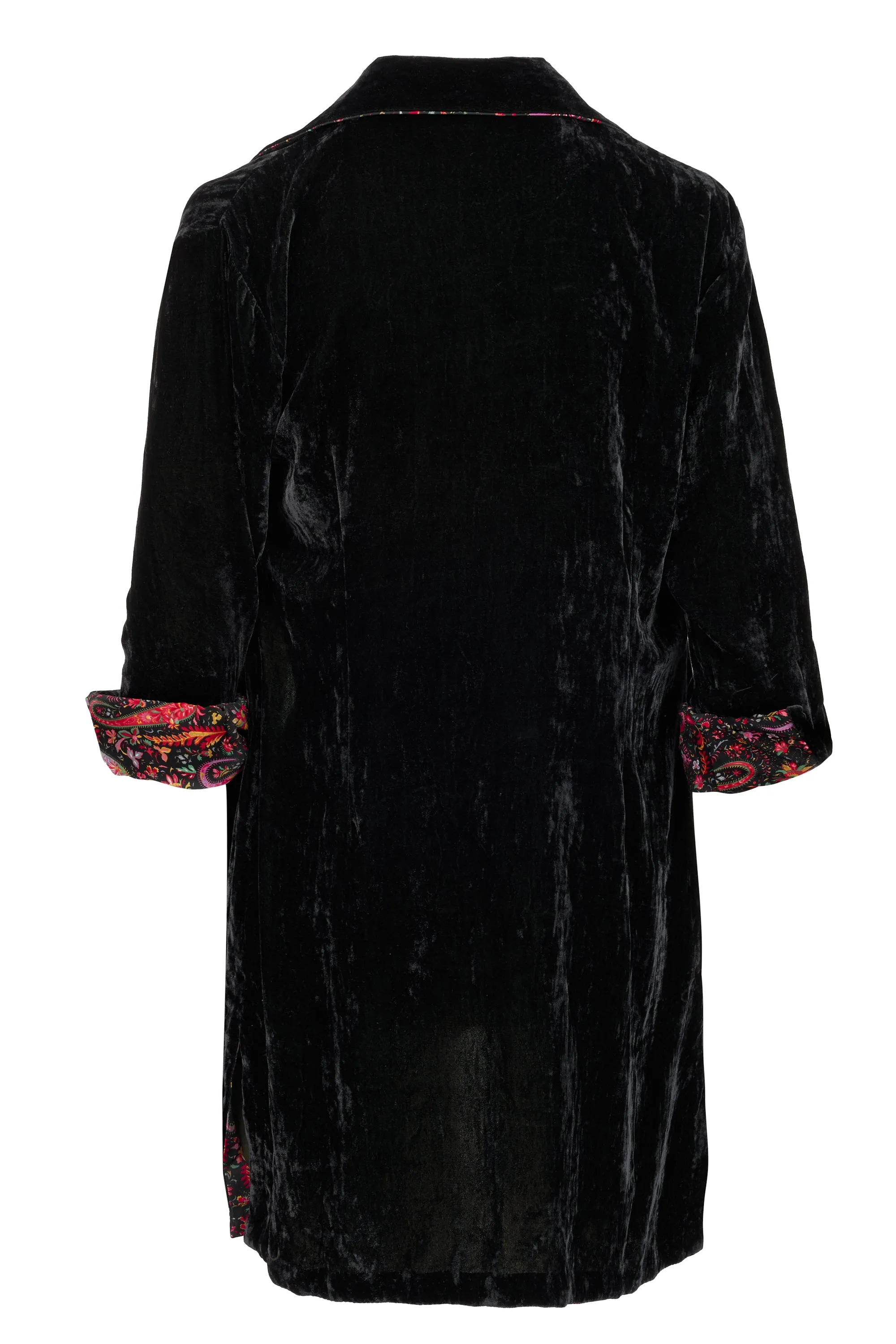 Amanda Silk Velvet Shirt In Black With Lined Cuff & Collar