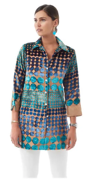 Amanda Velvet Devore Shirt Turquoise Boho Spot