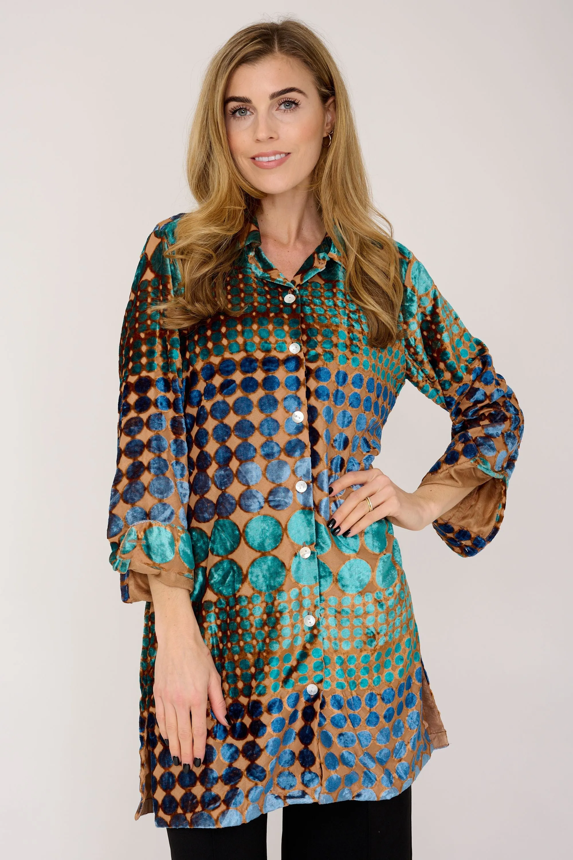 Amanda Velvet Devore Shirt Turquoise Boho Spot