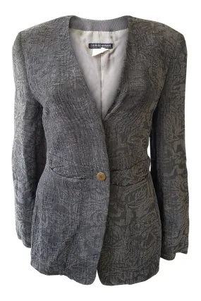 ARMANI Grey Single Breasted Floral Flocked Blazer Jacket (UK 8)