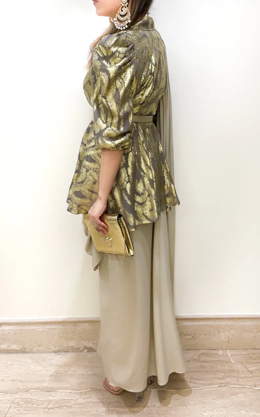 Beige Peplum Sari