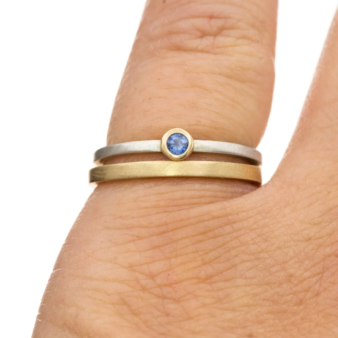 Blue Sapphire 14k Gold Bezel Sterling Silver Stacking Ring, Ready to Ship