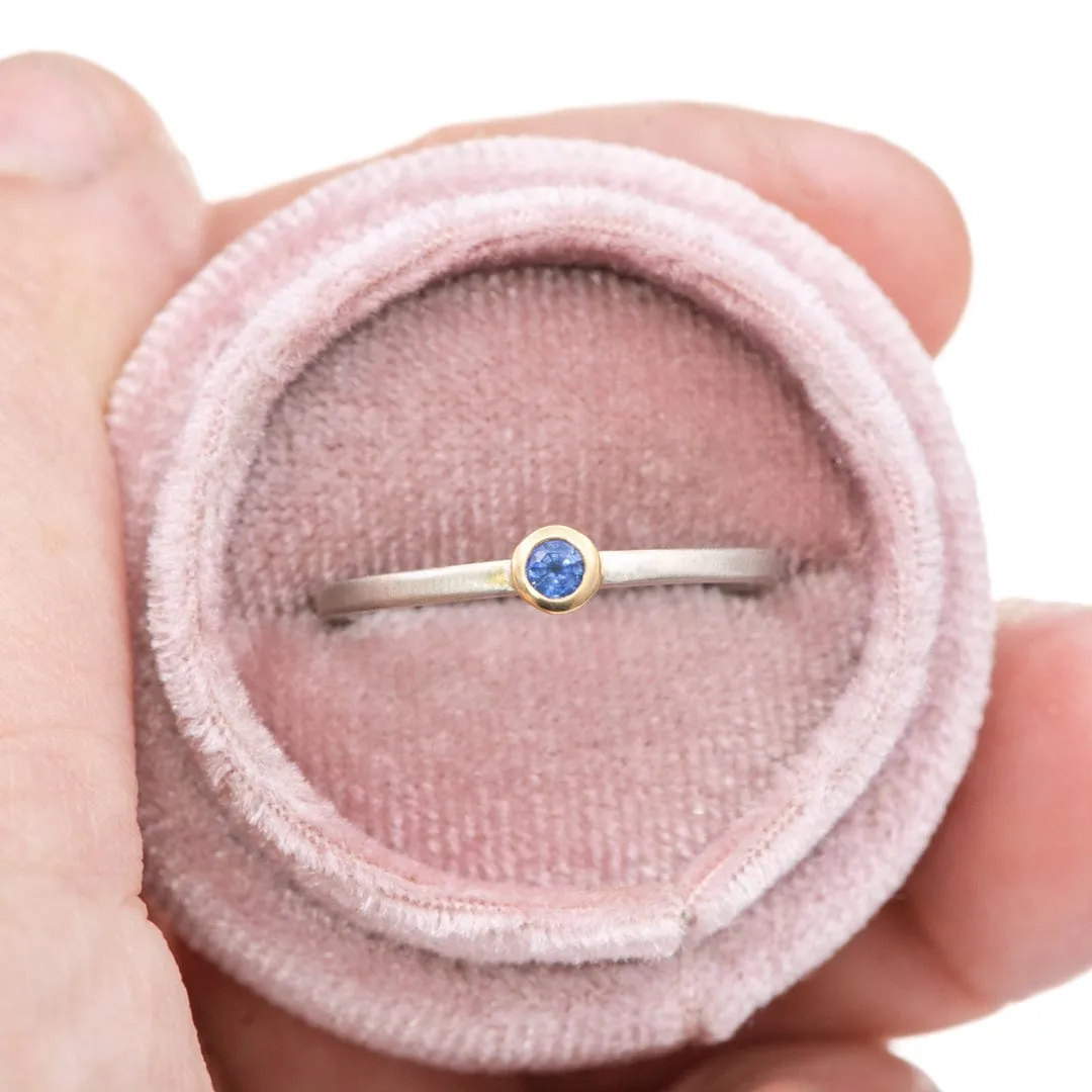 Blue Sapphire 14k Gold Bezel Sterling Silver Stacking Ring, Ready to Ship