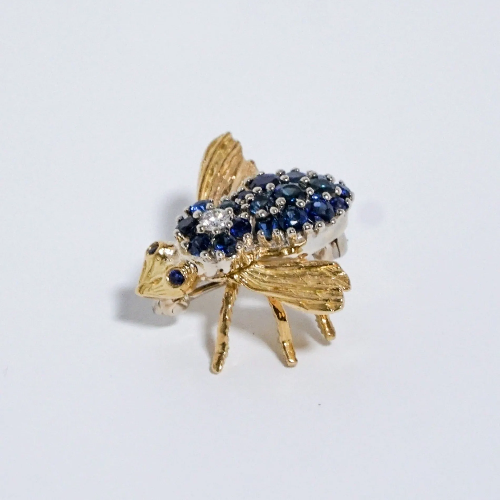 Blue Sapphire & Diamond Bee Brooch