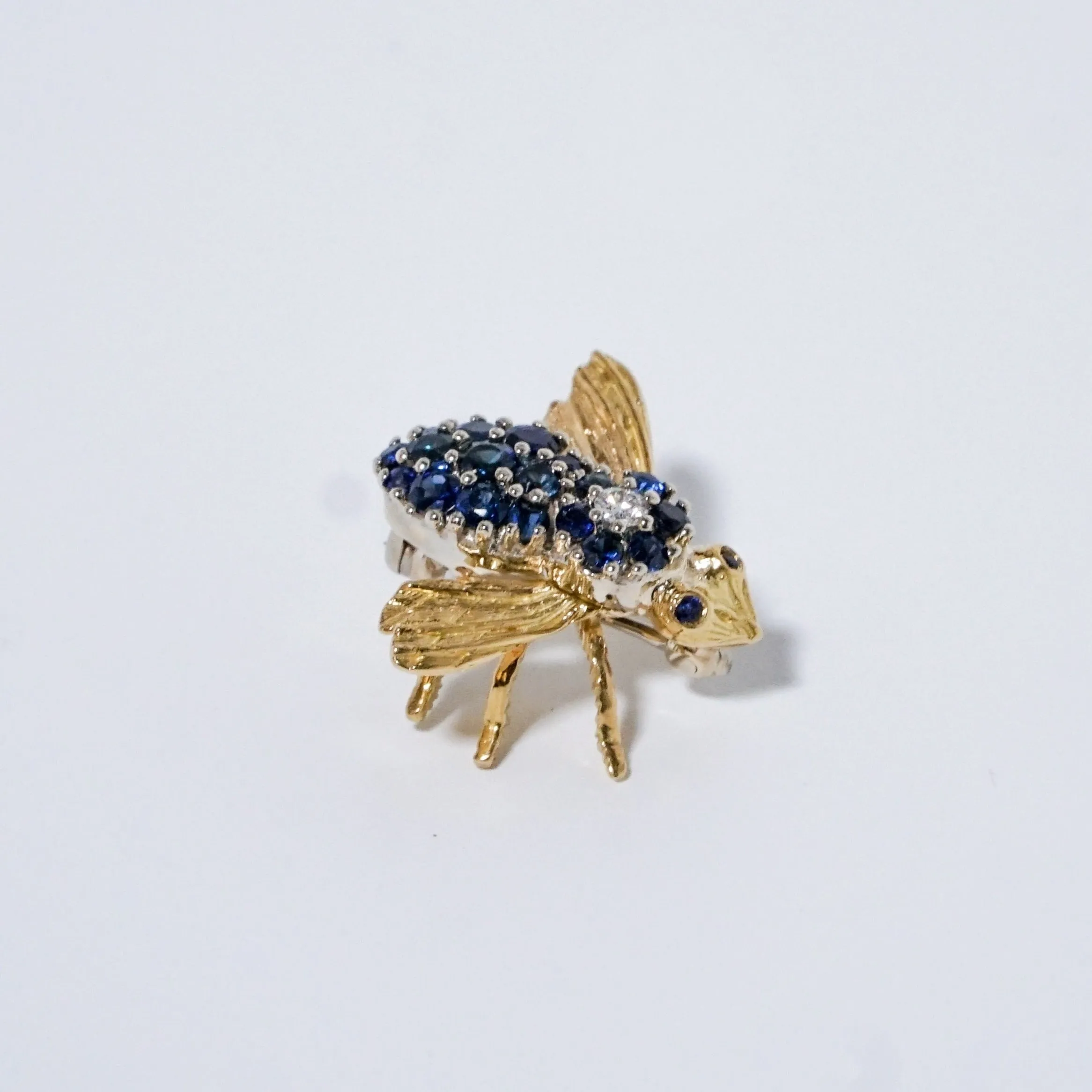 Blue Sapphire & Diamond Bee Brooch