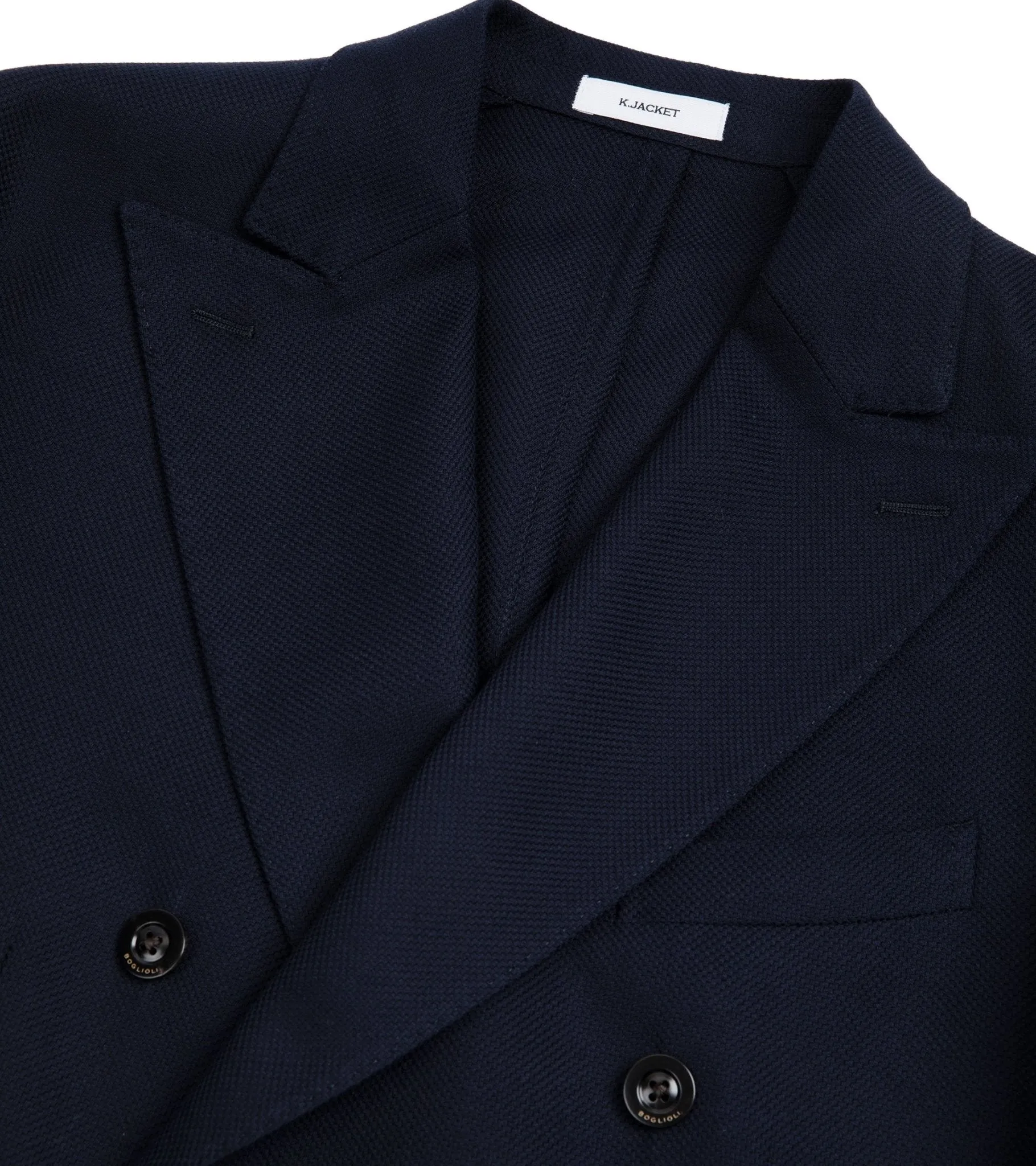 Boglioli Wool Cotton Hopsack Double Breasted Jacket: Navy