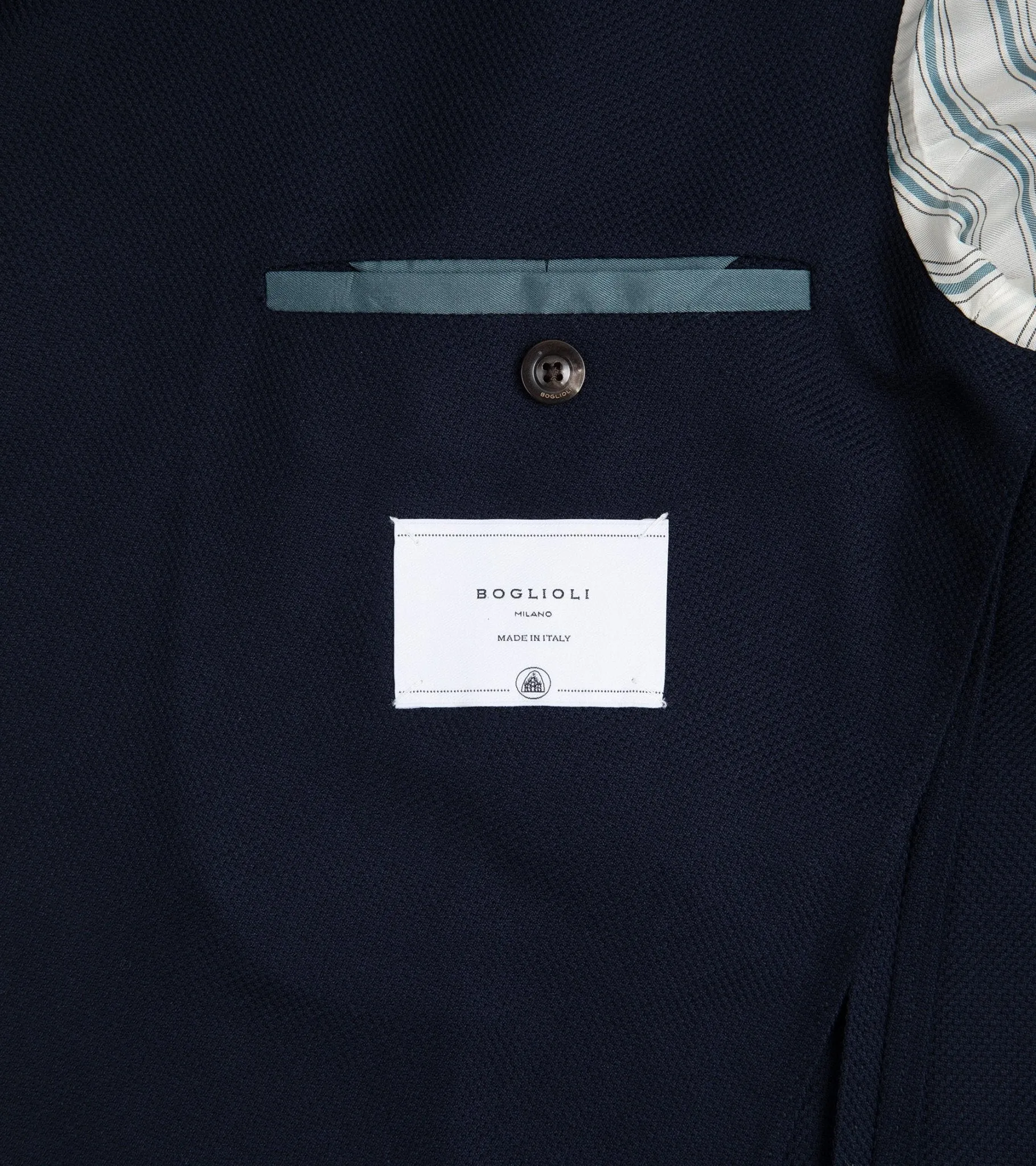 Boglioli Wool Cotton Hopsack Double Breasted Jacket: Navy