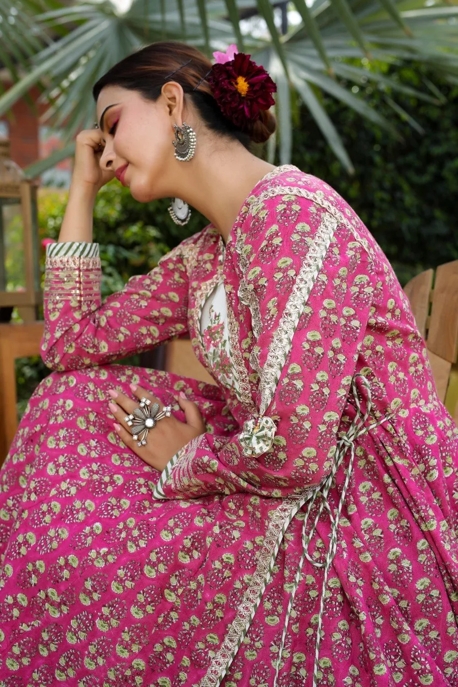 Carrot Red Cotton Anarkali Gown Dress With Shrug