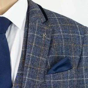 Cavani Bonita 3 Piece Blue Slim Fit Tweed Suit