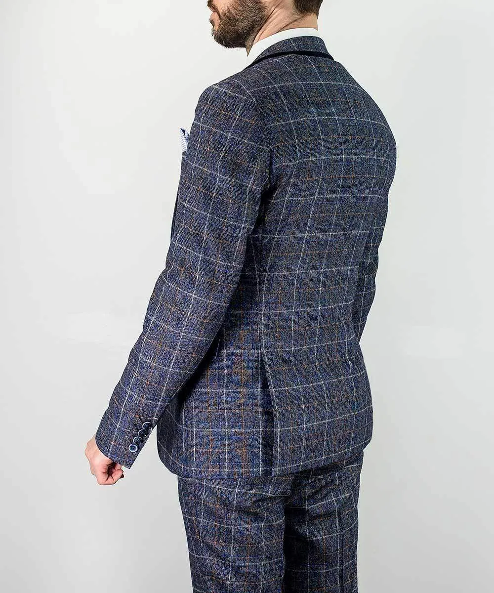 Cavani Bonita 3 Piece Blue Slim Fit Tweed Suit