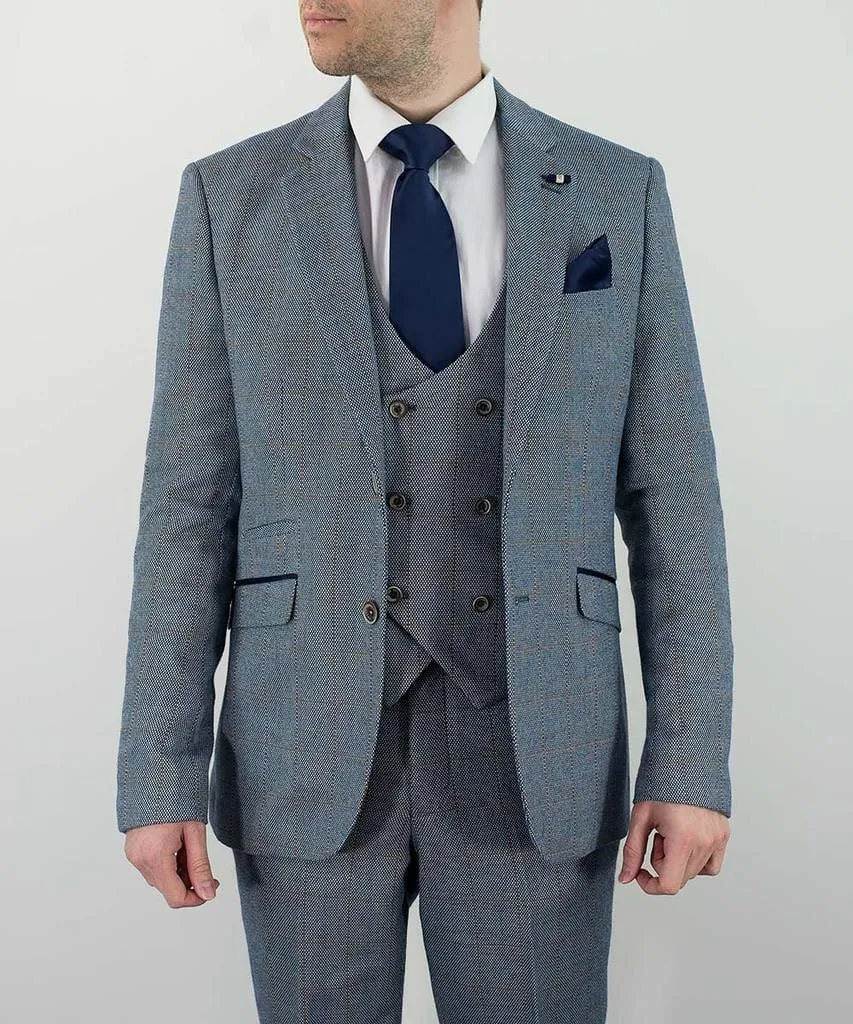 Cavani Del Ray Men's Duck Egg Blue Check Suit