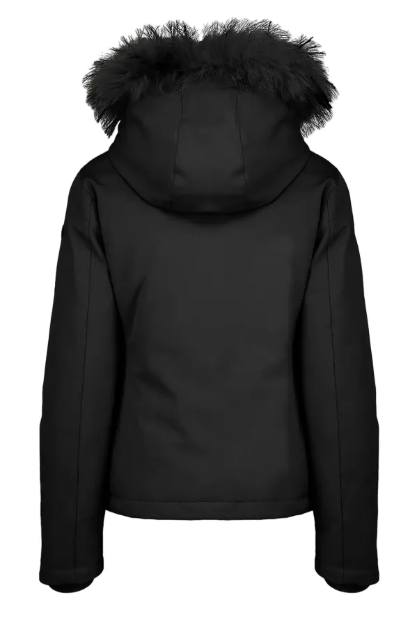 Censured winter bonded softshell jacket with hood and fur JW6236TNEP 90 black