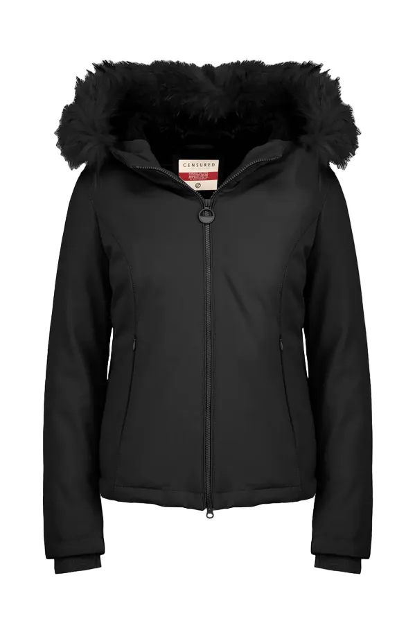 Censured winter bonded softshell jacket with hood and fur JW6236TNEP 90 black