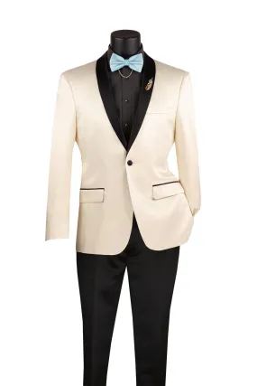 Champagne Beige Slim Fit Steen Tuxedo Jacket with Black Shawel Lapel