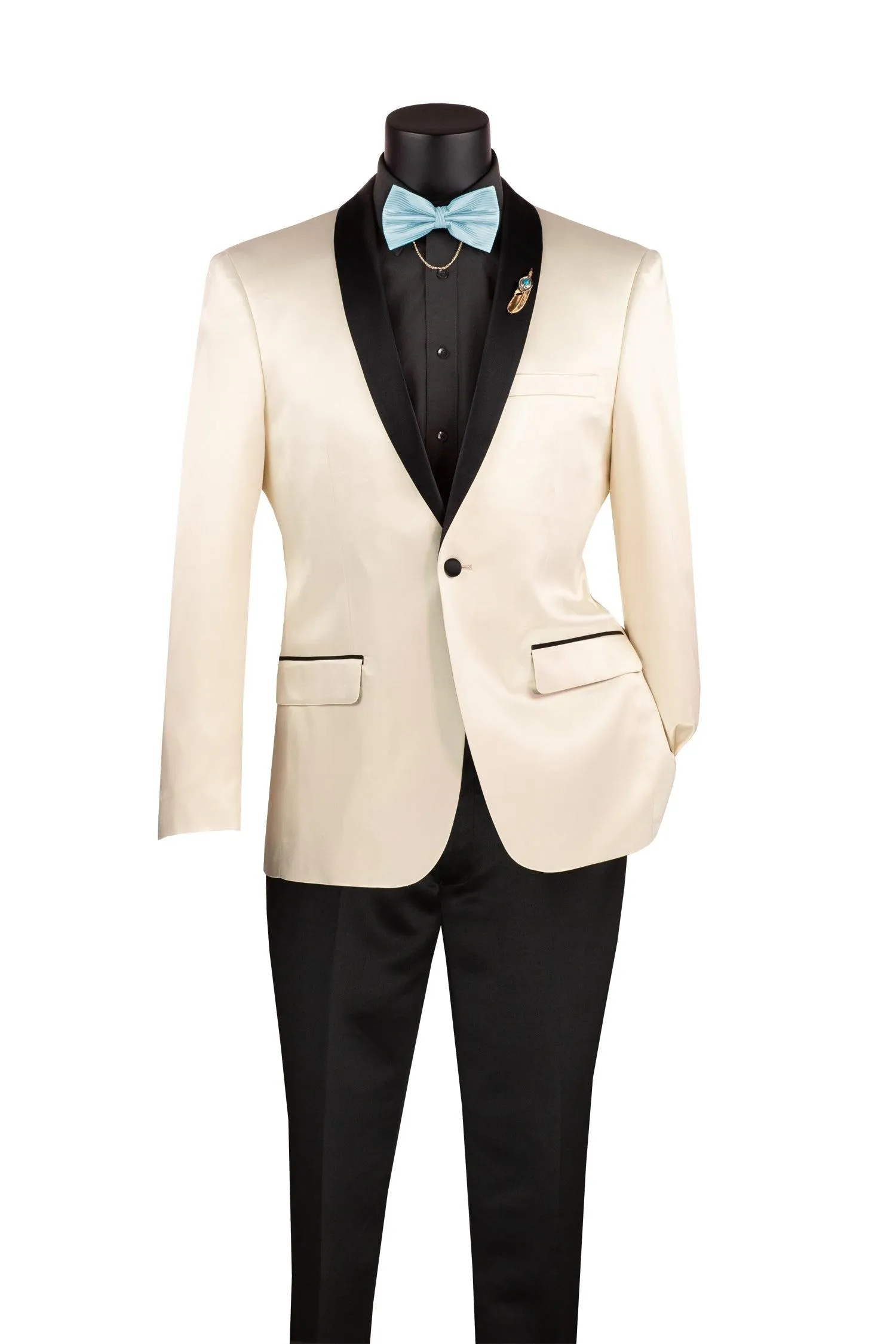 Champagne Beige Slim Fit Steen Tuxedo Jacket with Black Shawel Lapel