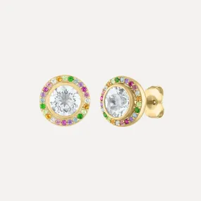 Classic Stud Earrings with Rainbow Jacket