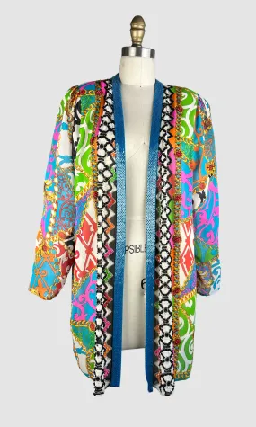 DIANE FREIS 80s Baroque Print Beaded Silk Jacket   Small