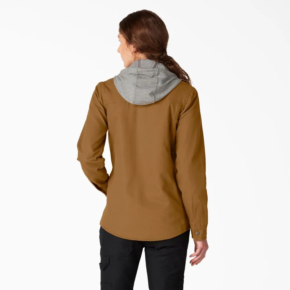 Dickies Women’s Duck Hooded Shirt Jacket - Brown FJ077