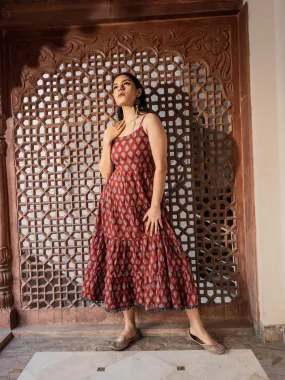 Divena Maroon Buti Printed Shoulder Strip Long dress