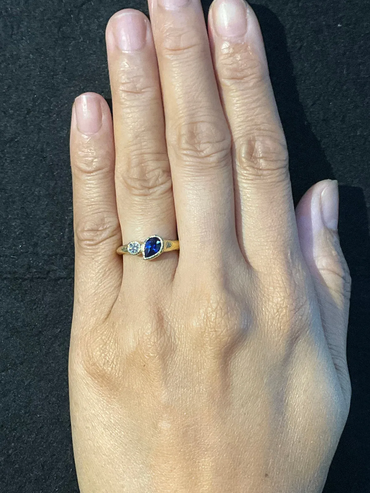 Duo Signet Ring with pear shaped sapphire and diamond