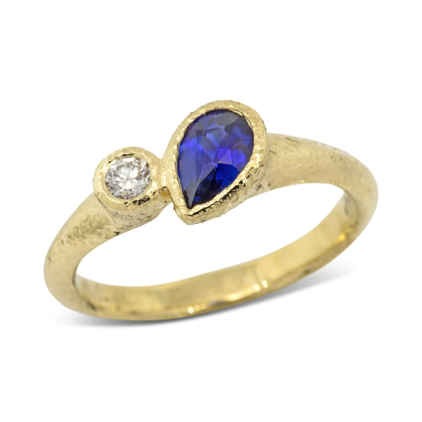 Duo Signet Ring with pear shaped sapphire and diamond