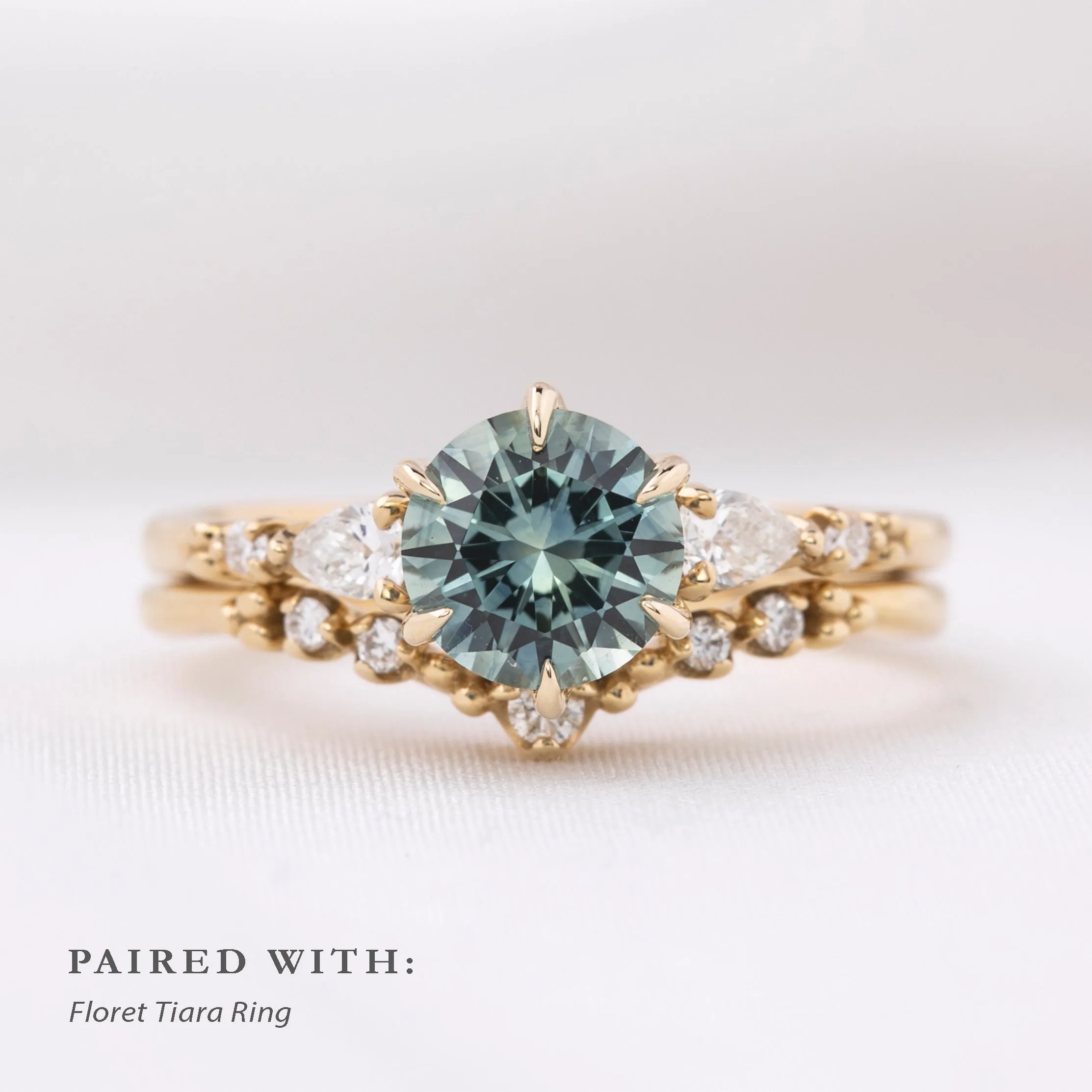 Estel Fleur Petal Ring 1.50ct Aqua Blue Montana Sapphire, 14k Yellow Gold (One of a kind)