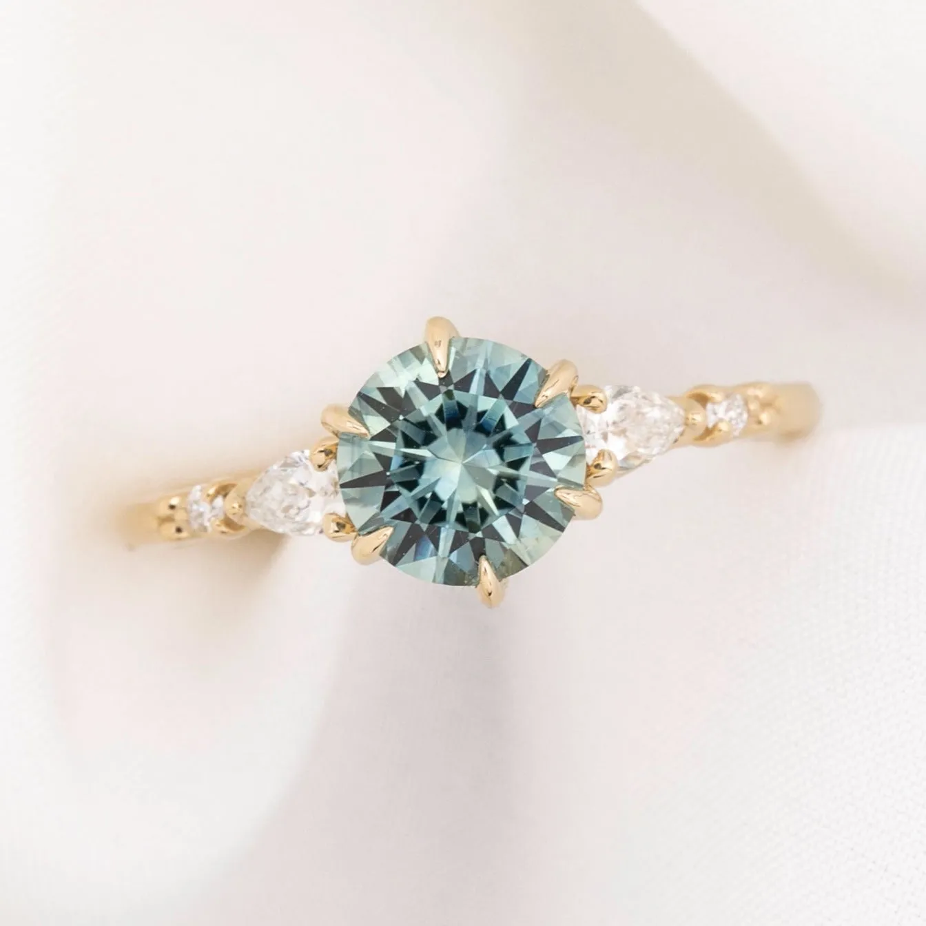 Estel Fleur Petal Ring 1.50ct Aqua Blue Montana Sapphire, 14k Yellow Gold (One of a kind)