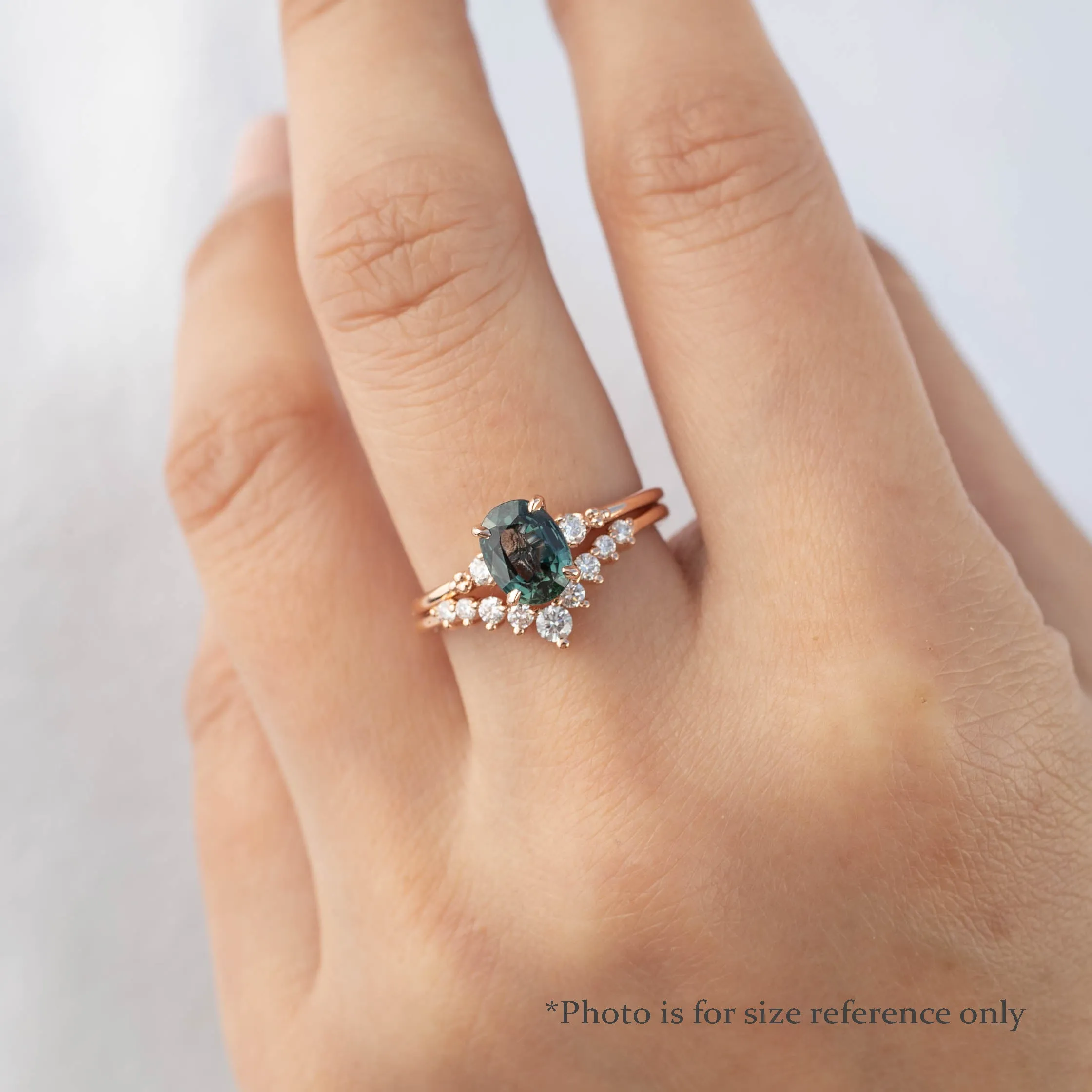 Estel Ring 1.32ct Teal Blue Oval Queensland Sapphire, 14K Rose Gold (One of a kind)