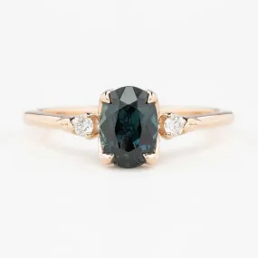 Estel Ring 1.32ct Teal Blue Oval Queensland Sapphire, 14K Rose Gold (One of a kind)