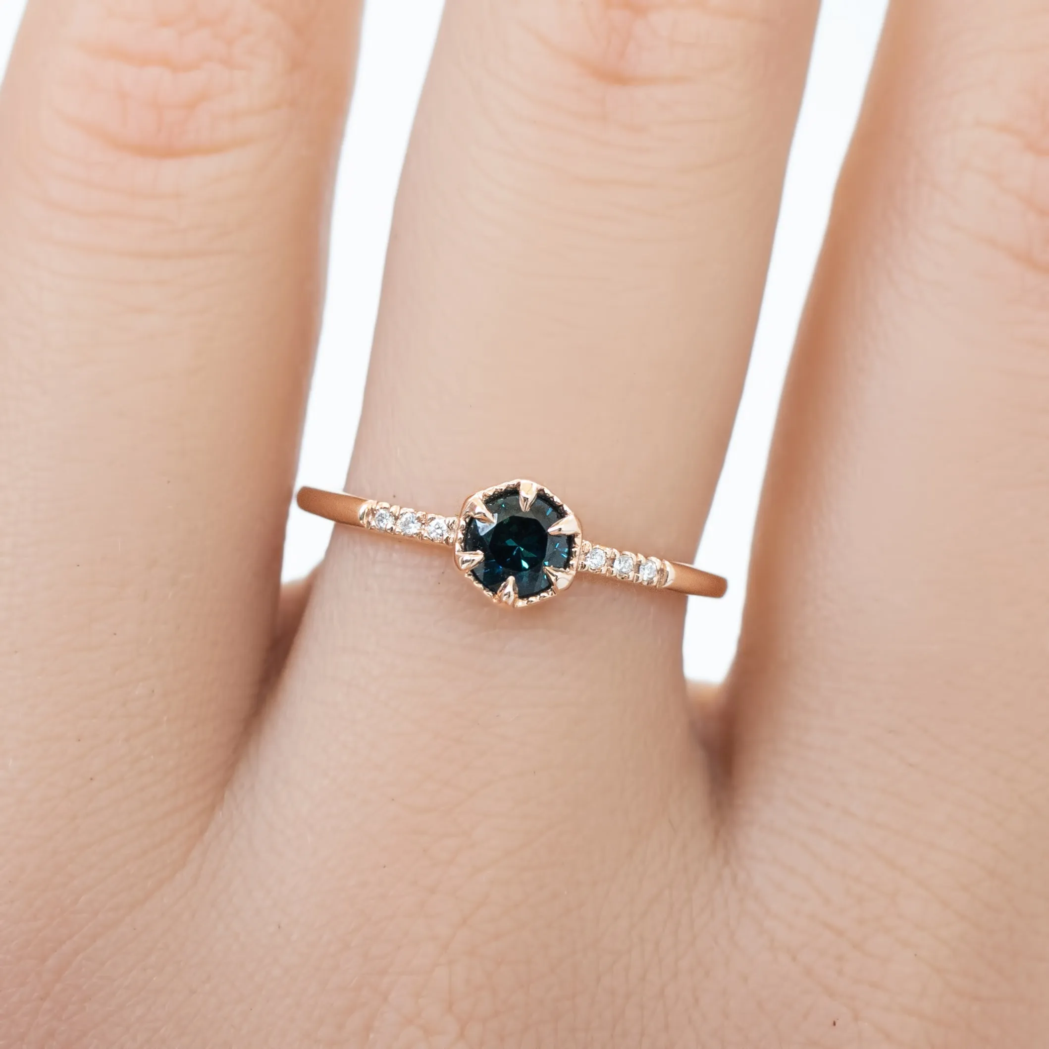 Grace Ring 4.5mm 0.40ct Peacock Green Queensland Sapphire 14K Rose Gold