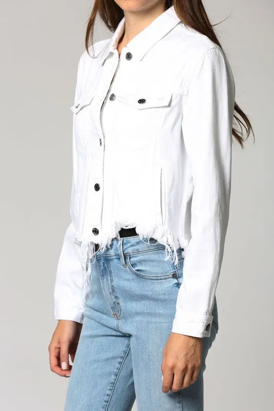 Hidden Cropped Frayed Jacket