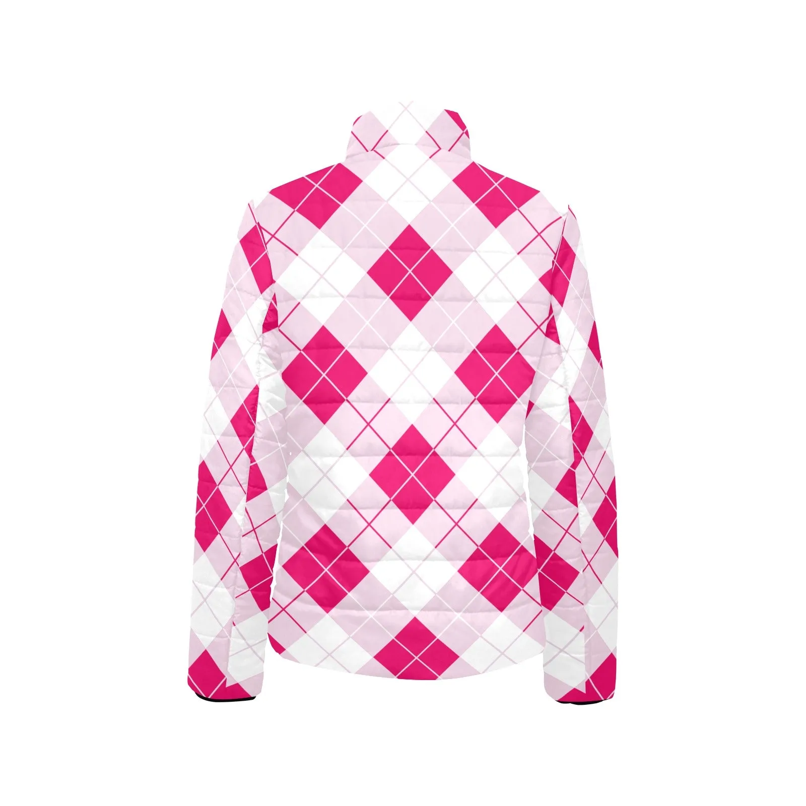 Innuendos of Pink Argyle Women's Stand Collar Padded Jacket