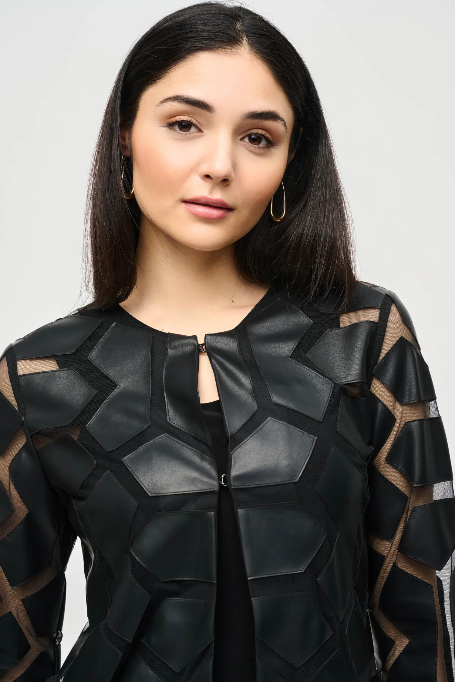 Joseph Ribkoff Laser-Cut Leatherette on Mesh Jacket - Style 241905F24