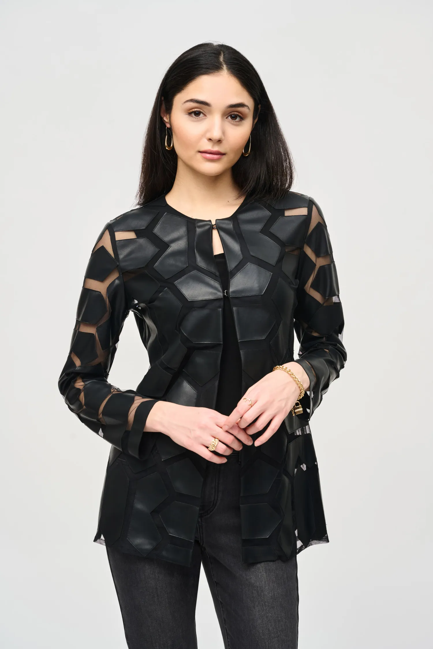 Joseph Ribkoff Laser-Cut Leatherette on Mesh Jacket - Style 241905F24