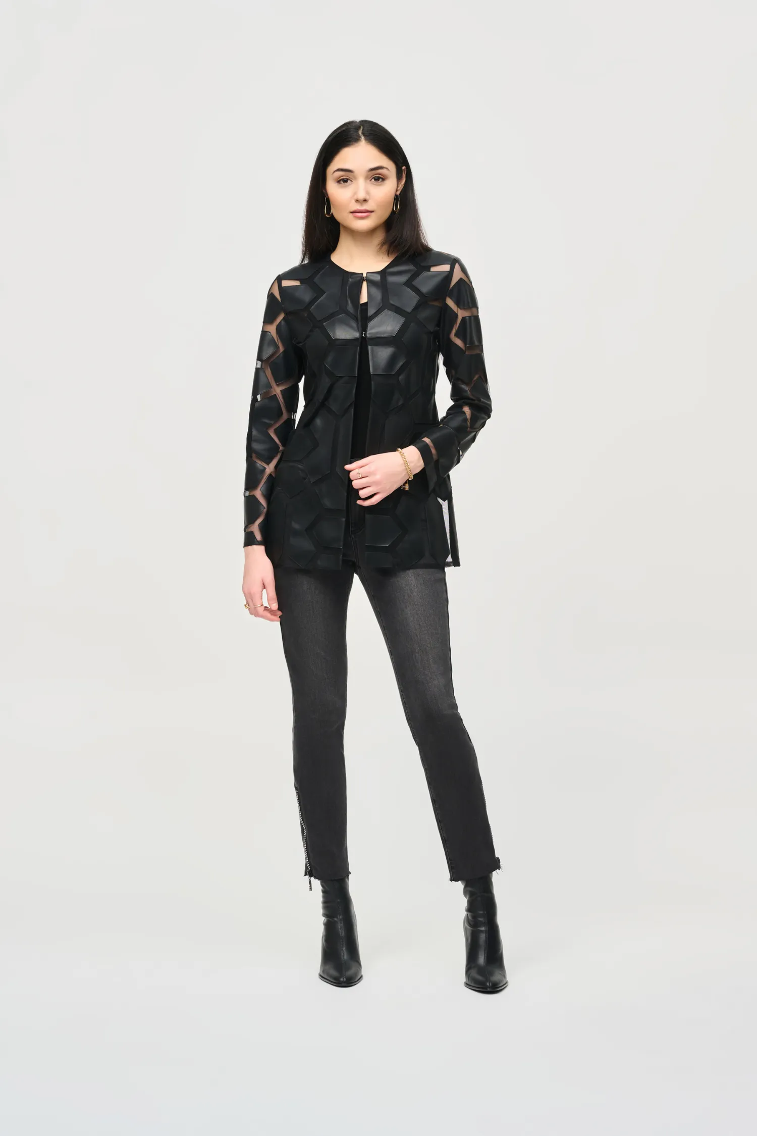 Joseph Ribkoff Laser-Cut Leatherette on Mesh Jacket - Style 241905F24