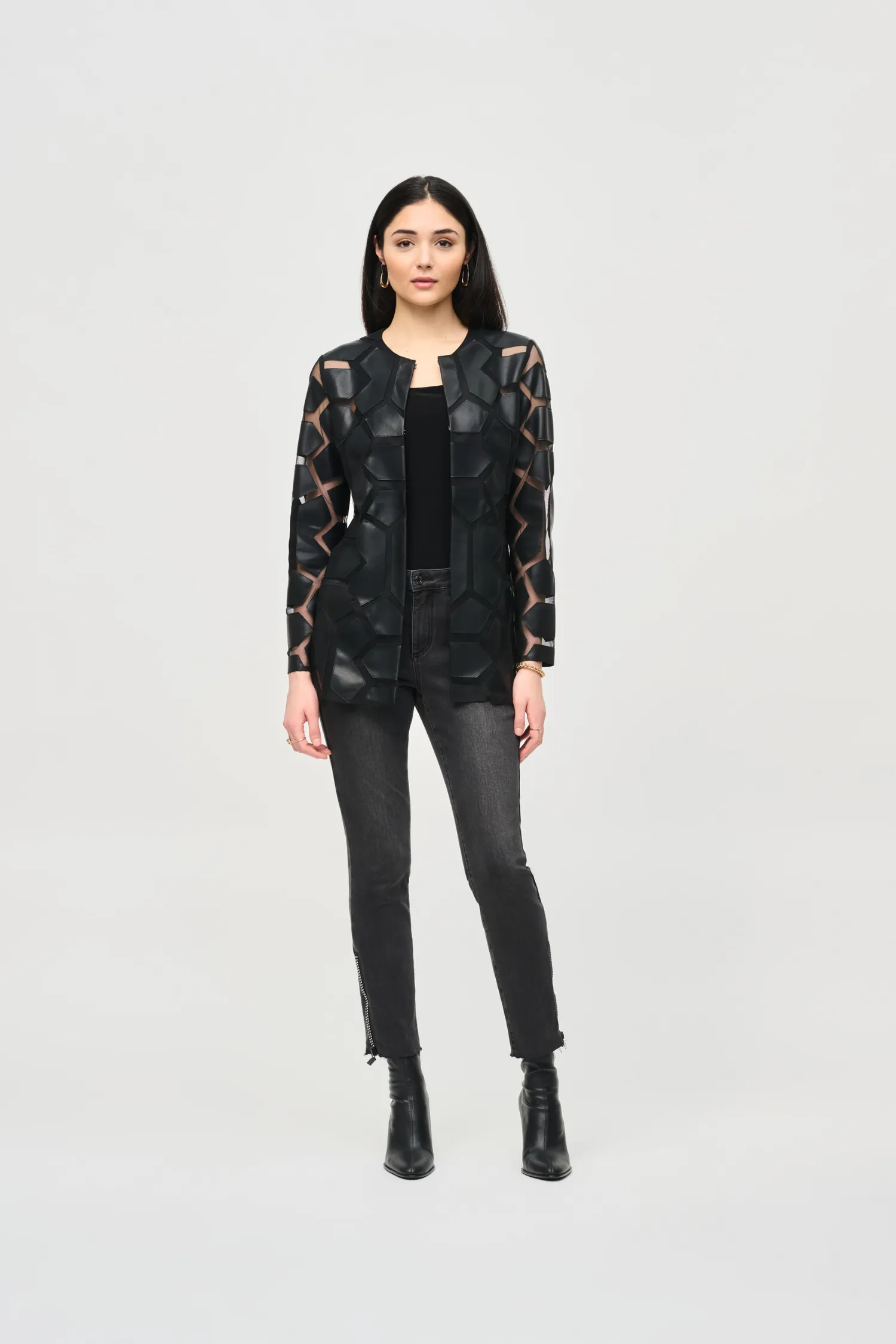 Joseph Ribkoff Laser-Cut Leatherette on Mesh Jacket - Style 241905F24