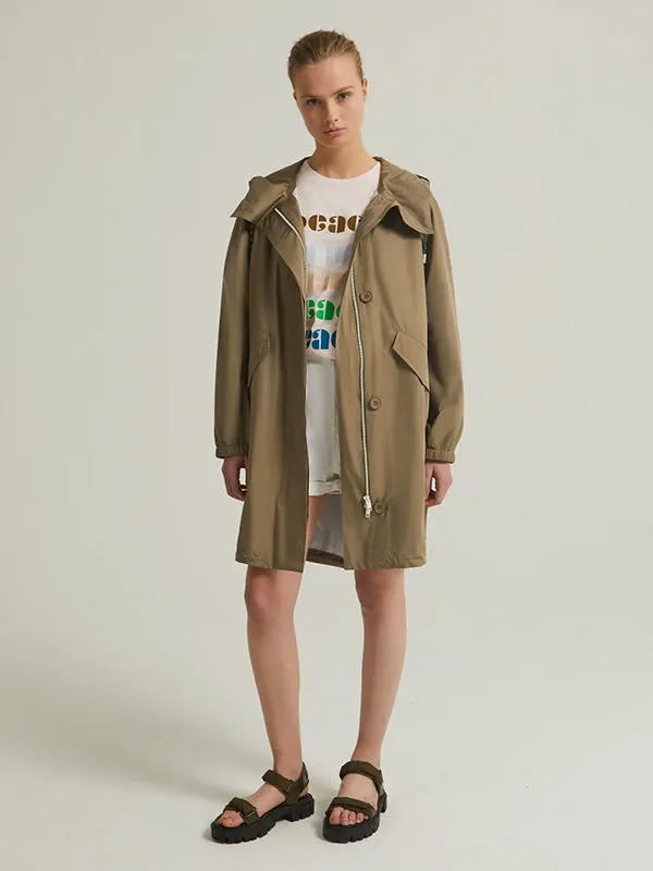 Long Fishtail Waterproof Parka in Mid Khaki