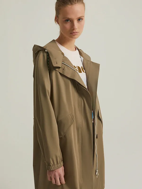 Long Fishtail Waterproof Parka in Mid Khaki